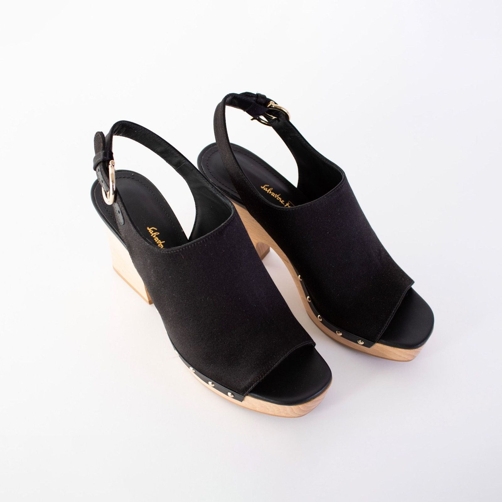 image of Salvatore Ferragamo Susanne Black Leather Wedge Sandals/us 4, Women's