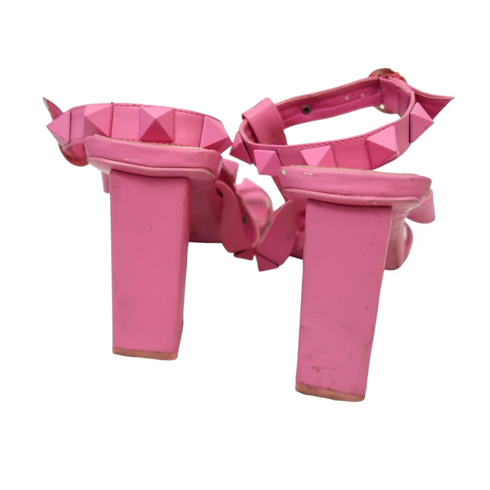 Azalea Wang VINTAGE Azalea Wang pink faux leather studded strappy sandal heels 8 Women Square Toe 4" heel Womens 90s? Size US 8 / IT 38 - 6 Thumbnail