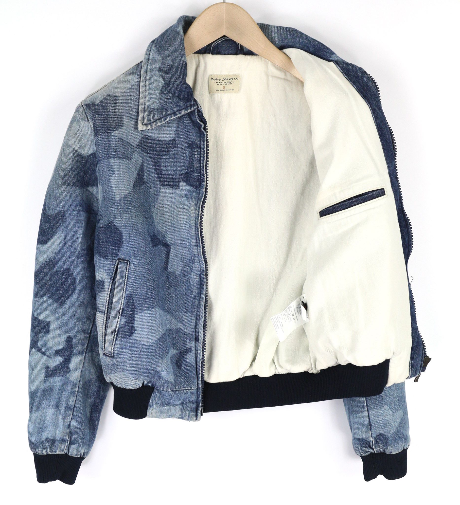Nudie Jeans GUDRUN CAMO DENIM S Blue Patterned Bomber Jacket 81102 Size S / US 4 / IT 40 - 4 Thumbnail