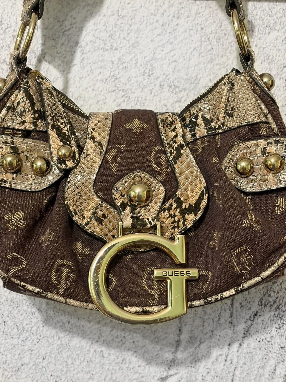 Guess Vintage GUESS Y2K Brown Monogram Snake Print Bag Large GLogo Size ONE SIZE - 6 Thumbnail