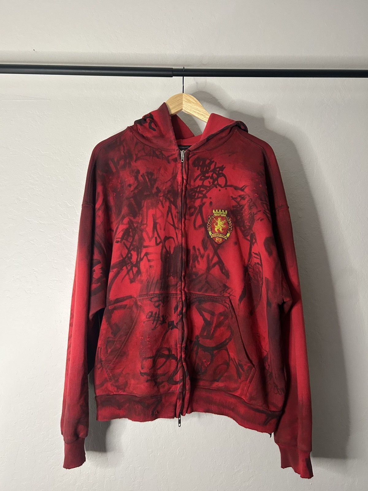Balenciaga Red Balenciaga Skater Zip Up Hoodie Size US S / EU 44-46 / 1 - 1 Thumbnail