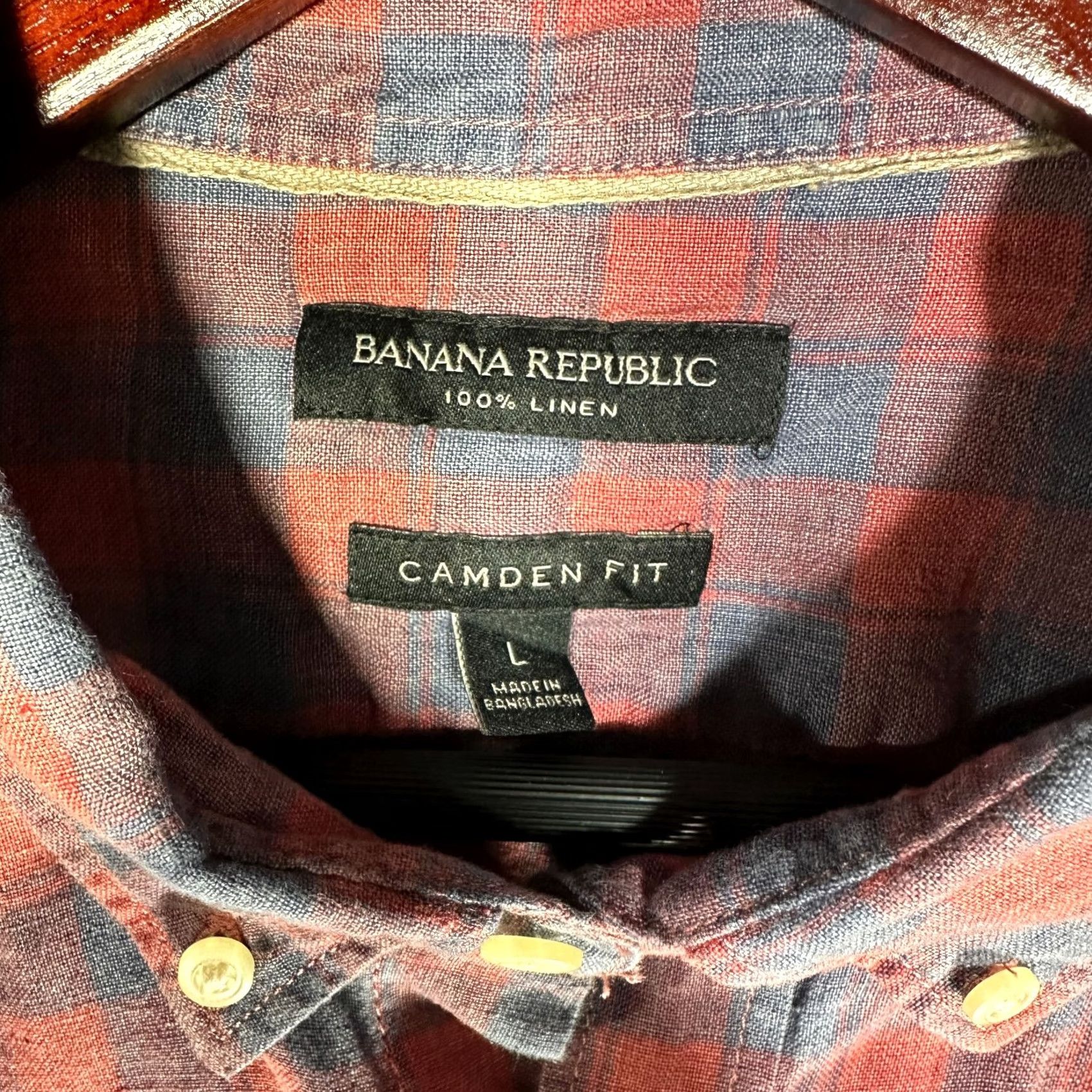 Banana Republic Banana Republic Shirt Mens L Camden Fit Red Blue Linen Check Button Down Shirt Size US L / EU 52-54 / 3 - 4 Thumbnail