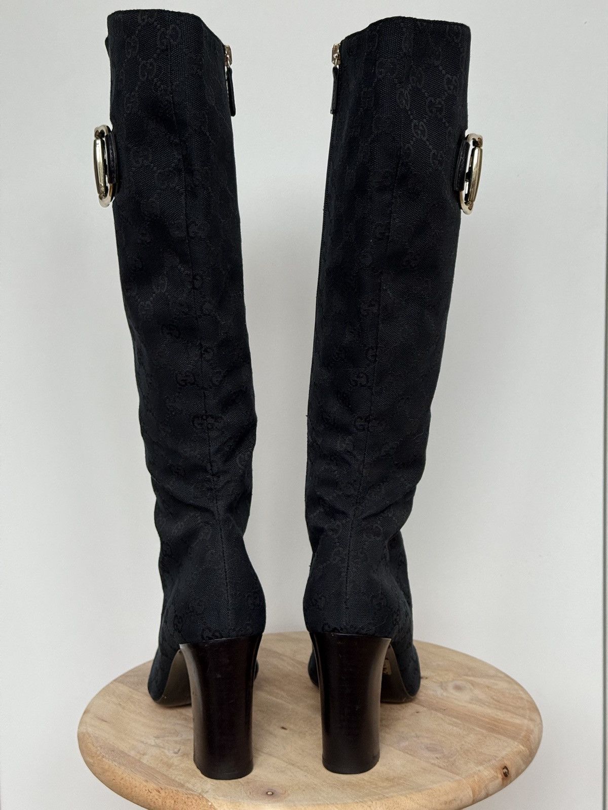 Gucci Gucci Black Canvas Monogram GG Horsebit Riding Boots Size US 10 / IT 40 - 6 Thumbnail