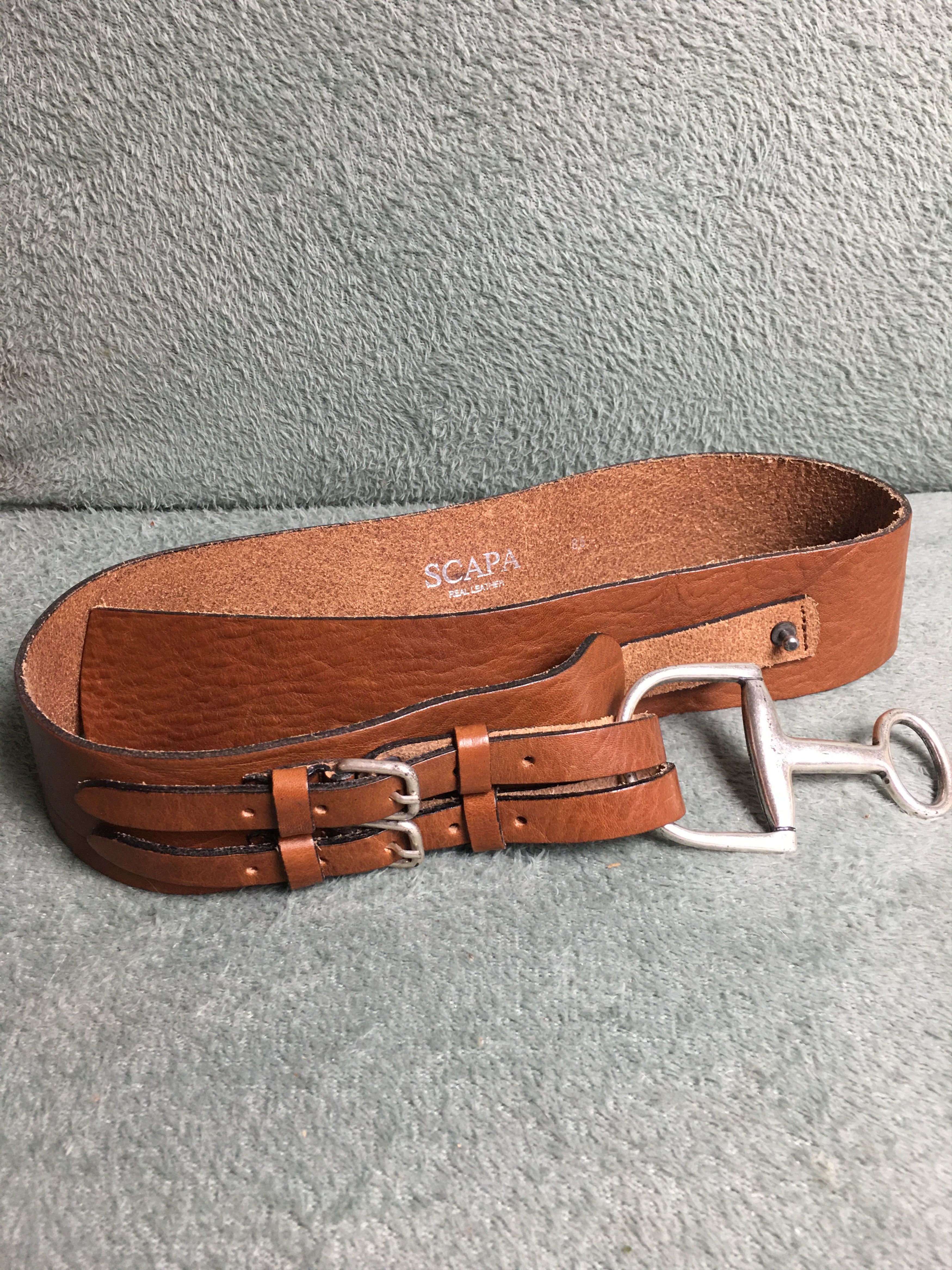 Leather SCAPA Italy Wide Leather Belt Horsebit Buckle Size 85 Size ONE SIZE - 2 Thumbnail