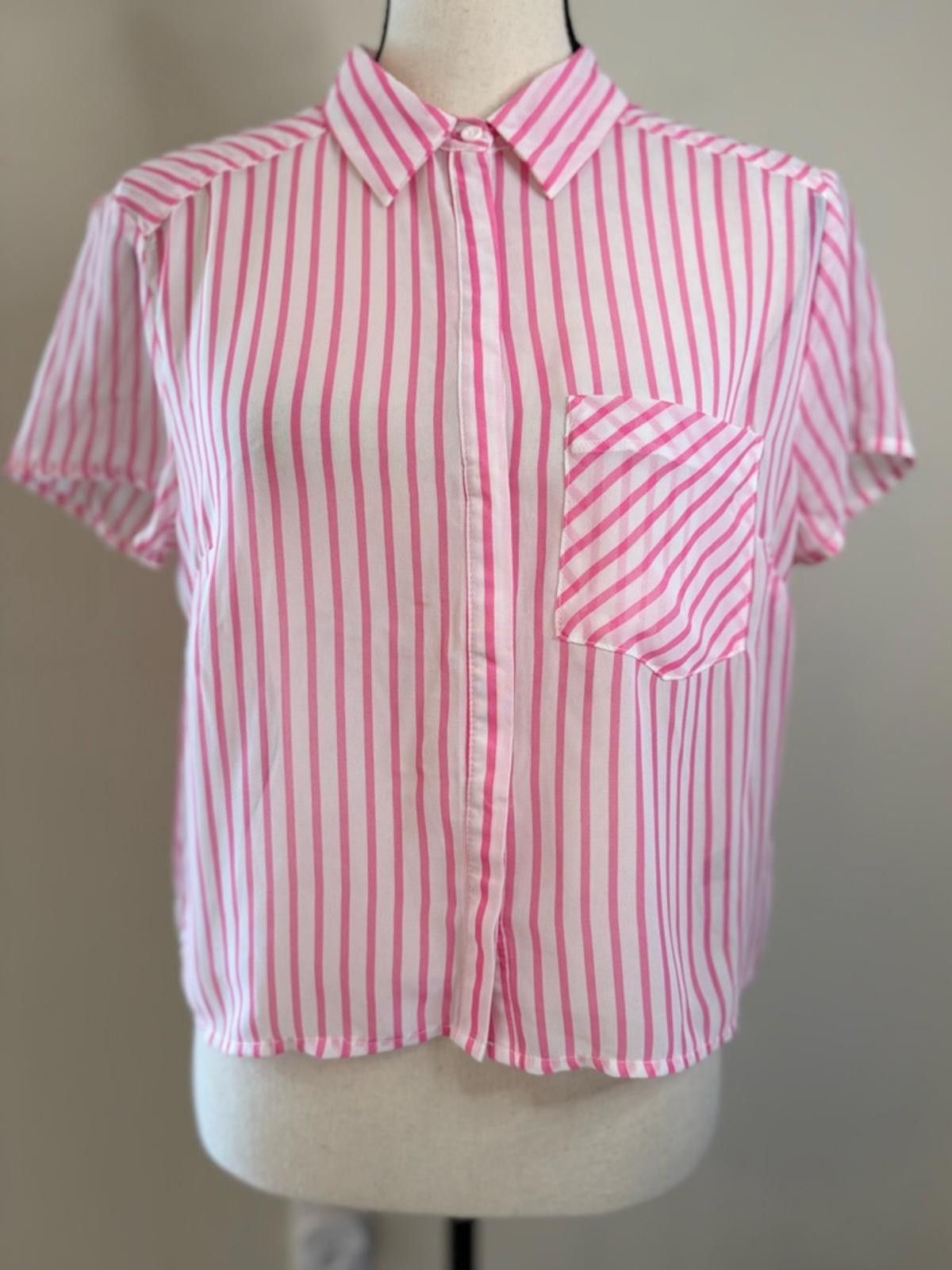 Other Timing crop top pink white stripe sheer short sleeve SZ M Size M / US 6-8 / IT 42-44 - 1 Thumbnail