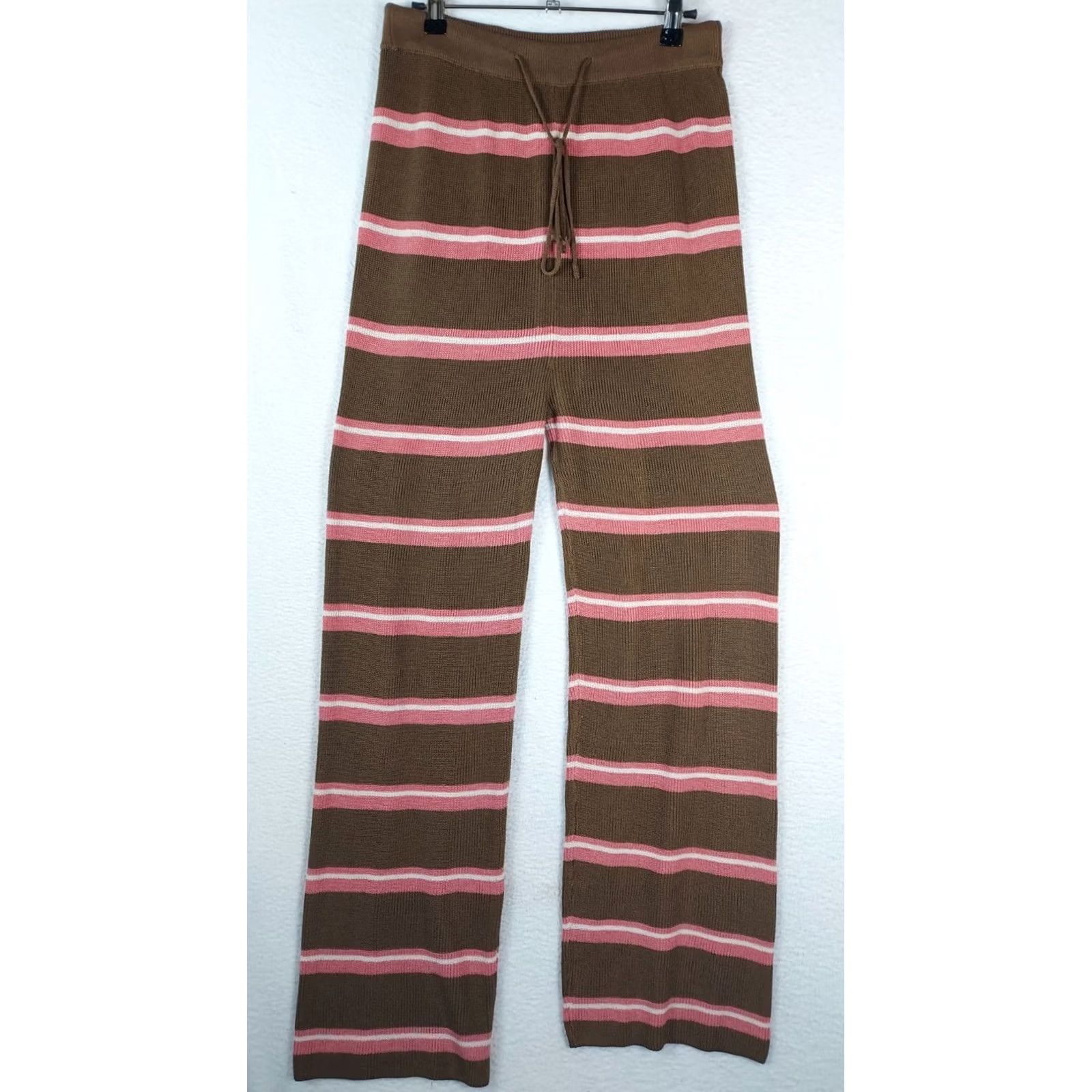 Vintage Pink Lily Lounge Set Womens Medium Brown Pink Stripe Knit Sweater Pants Size M / US 6-8 / IT 42-44 - 4 Thumbnail