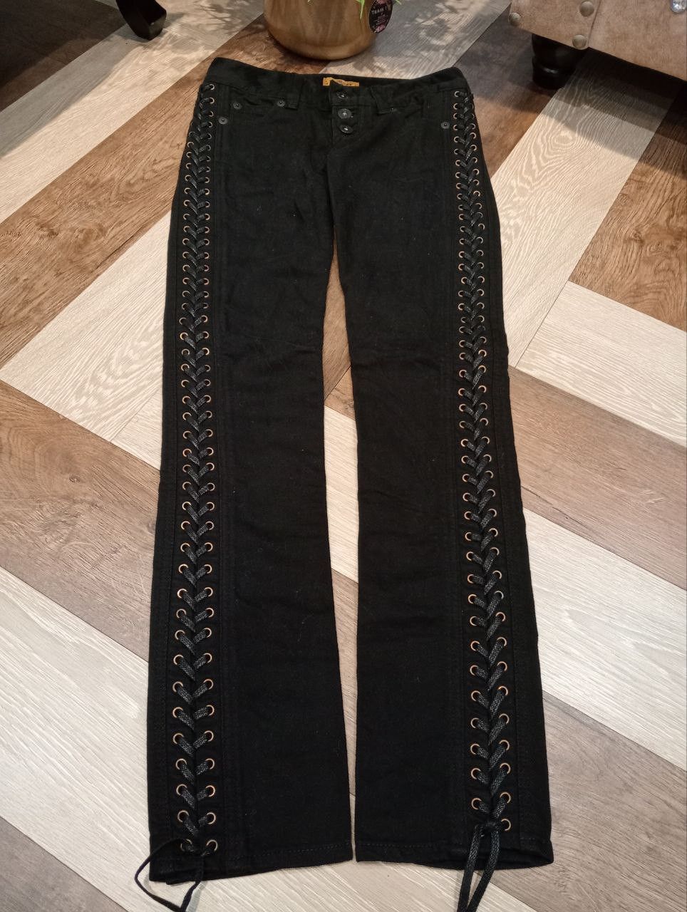 If Six Was Nine MOUSSY JAPAN BLACK JEANS WITH LACE UP SIDE Size 25" / US 0 / IT 36 - 3 Thumbnail
