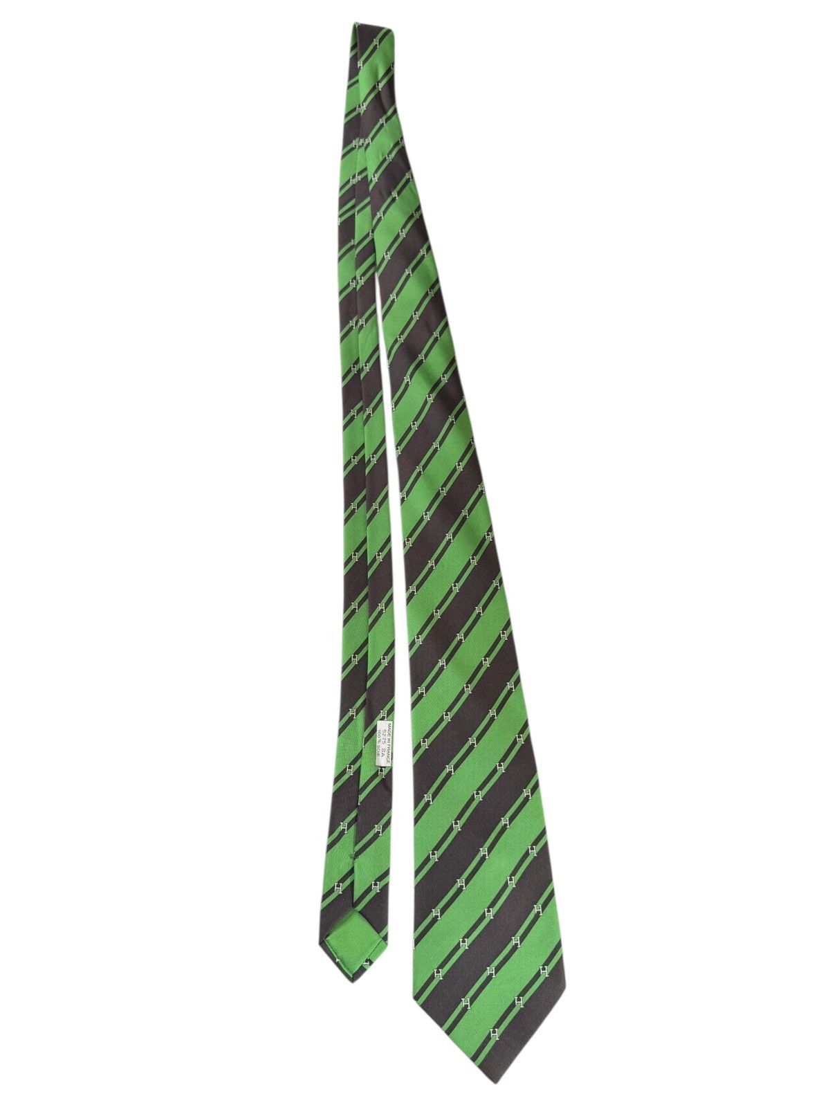 Vintage Hermès Paris Silk Tie – Green Black Diagonal Stripes