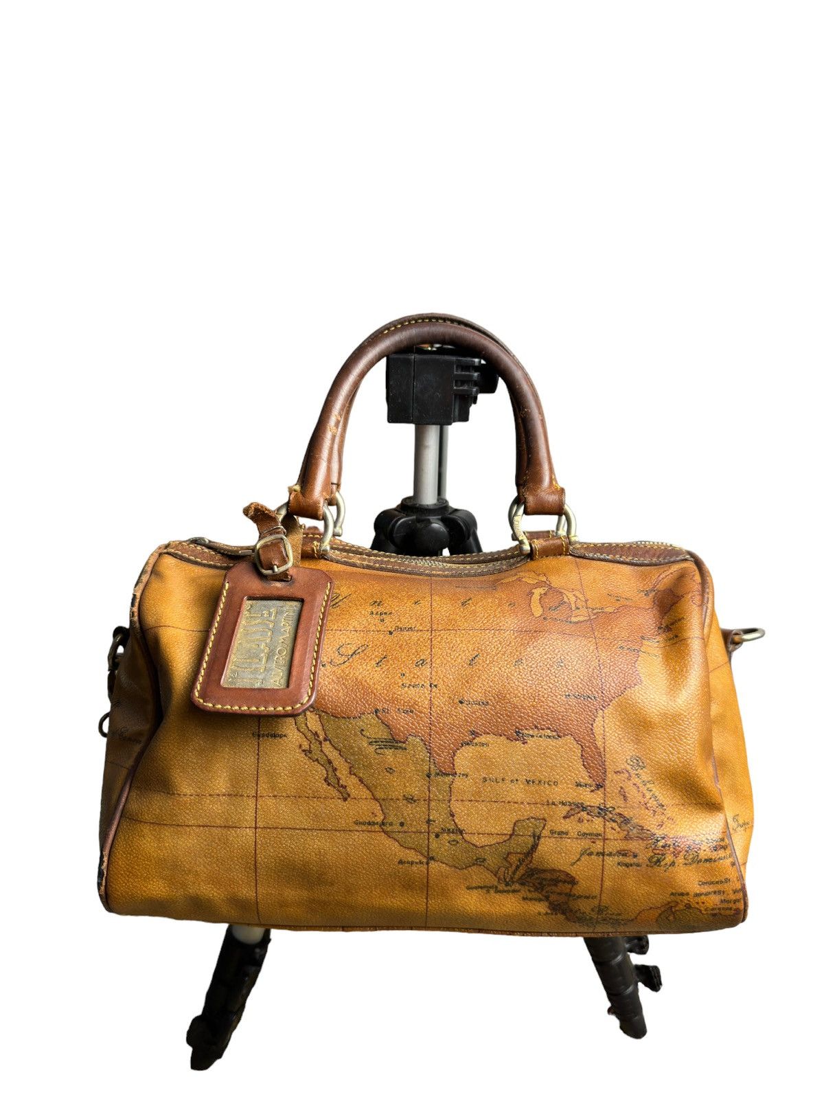 Vintage Leather Map Pattern Bag