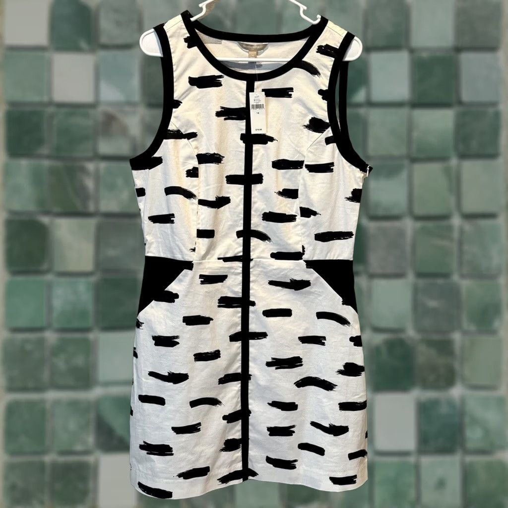 Banana Republic Banana Republic Dress Women NWT Black White Cut Out Back Pencil Sleeveless Zip 14 Small Short Open Round Neck Cotton Spandex Dress Women Size XL / US 12-14 / IT 48-50 - 1 Thumbnail