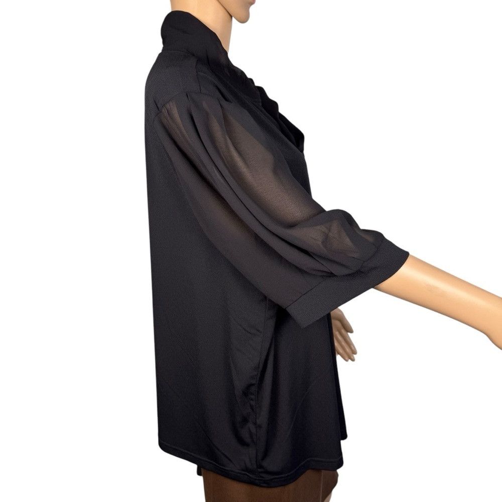 Other NWT New Cable & Gauge Black Sheer Short Sleeve Tie Neck Blo Size 3XL / US 20-22 - 2 Thumbnail