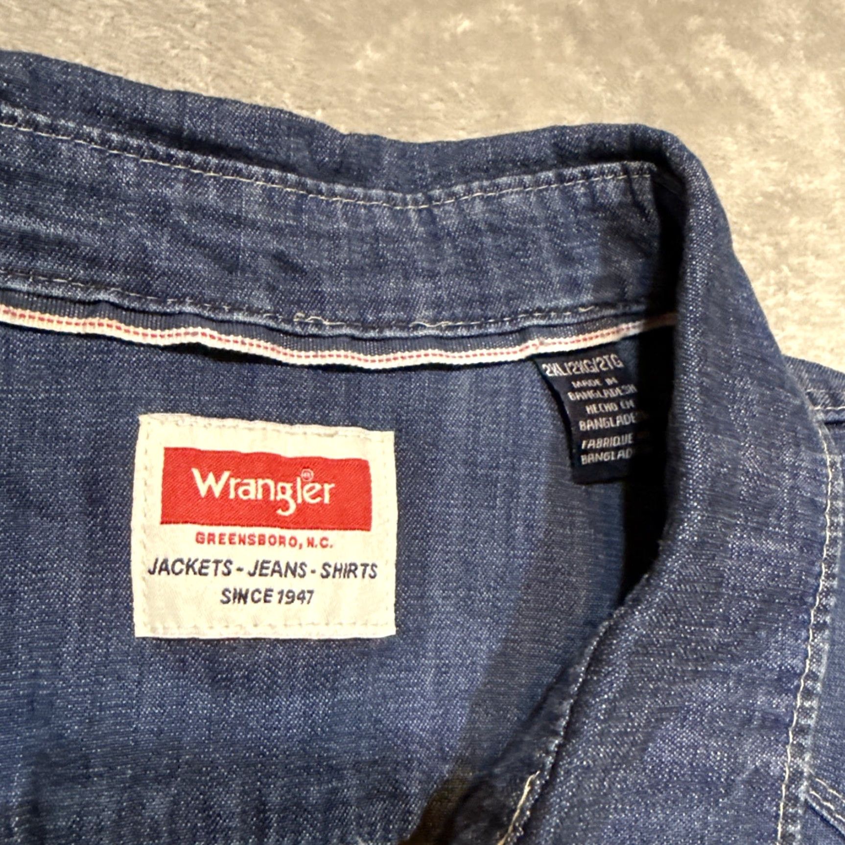 Wrangler Wrangler Shirt Men 2XL Denim Pearl Snap Chest Pockets Western Cowboy Cut Button-Up Long Sleeve Collared Size US XXL / EU 58 / 5 - 4 Thumbnail