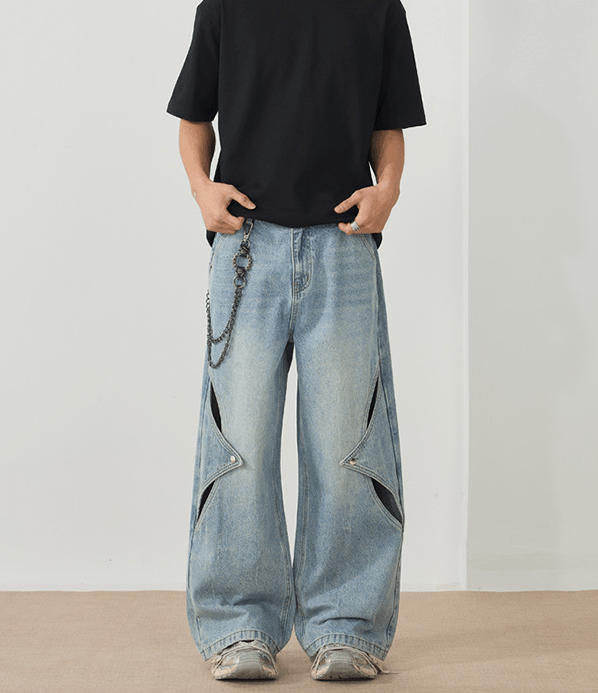 Japanese Brand × Jean Men's loose wide-leg patchwork ripped baggy jeans Size US 32 / EU 48 - 1 Thumbnail
