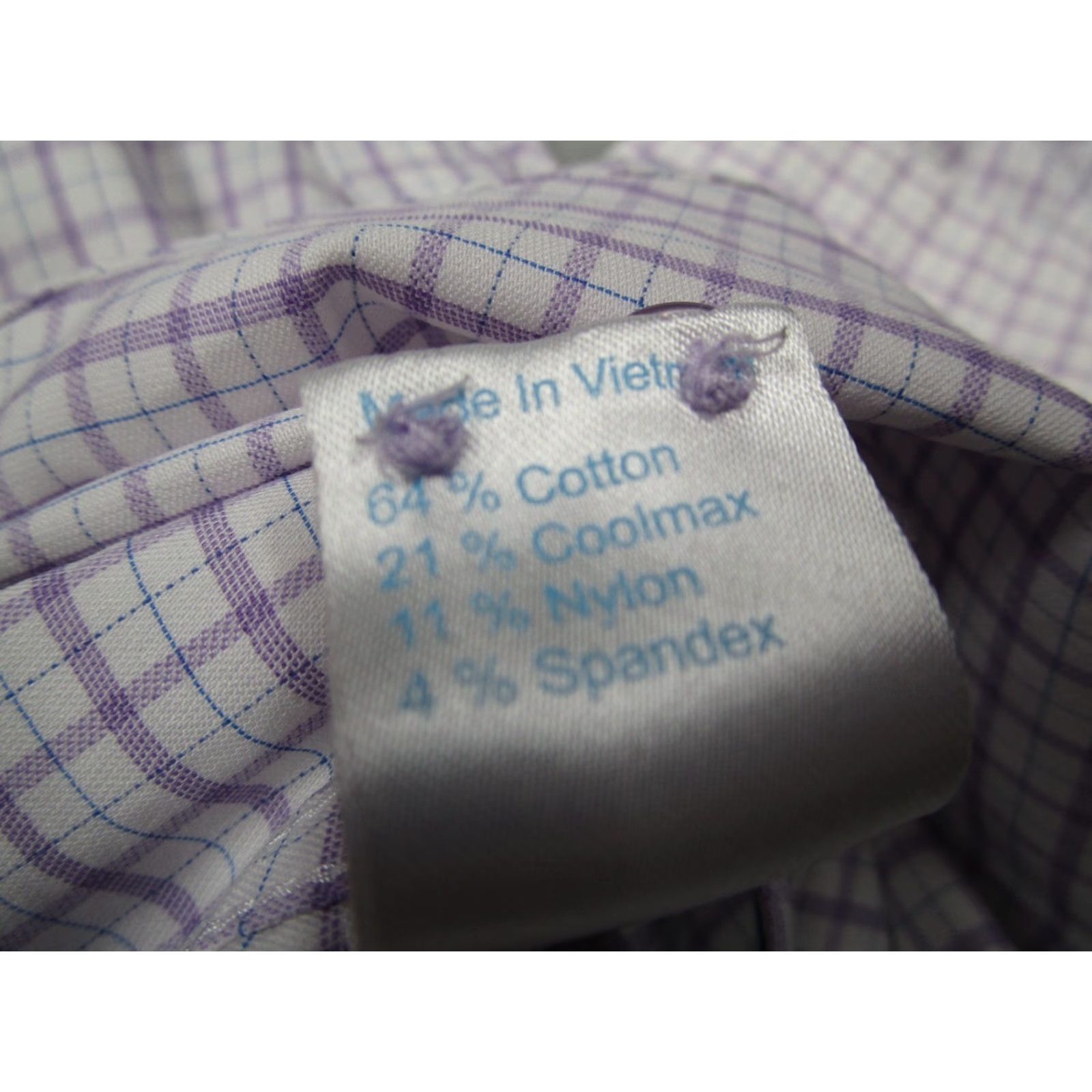 Vintage TWILLORY Men's Purple Check Dress Shirt 16 34 Long Sleeve Tailored Performance Button Up Flip Cuff Size 34R - 5 Thumbnail