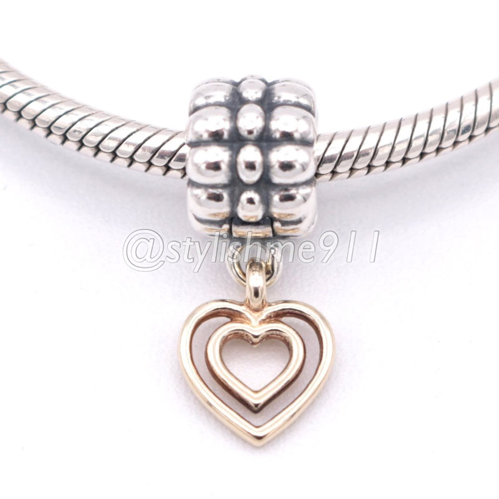 image of Authentic Pandora Heart Of Hearts Dangle Clip With 14K Gold in Silver, Women's