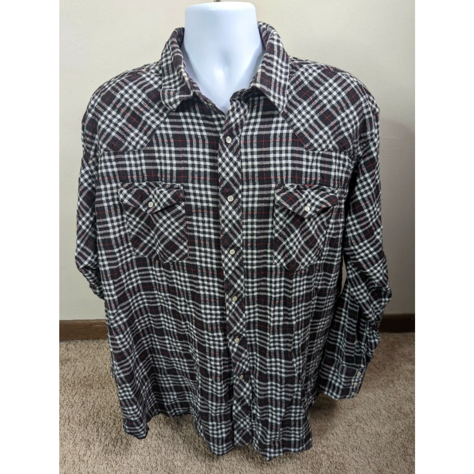 Wrangler VINTAGE Wrangler Western Flannel Shirt Pearl Snap Mens 3XL Tall Long Sleeve Plaid L1 Size US XXL / EU 58 / 5 - 2 Thumbnail