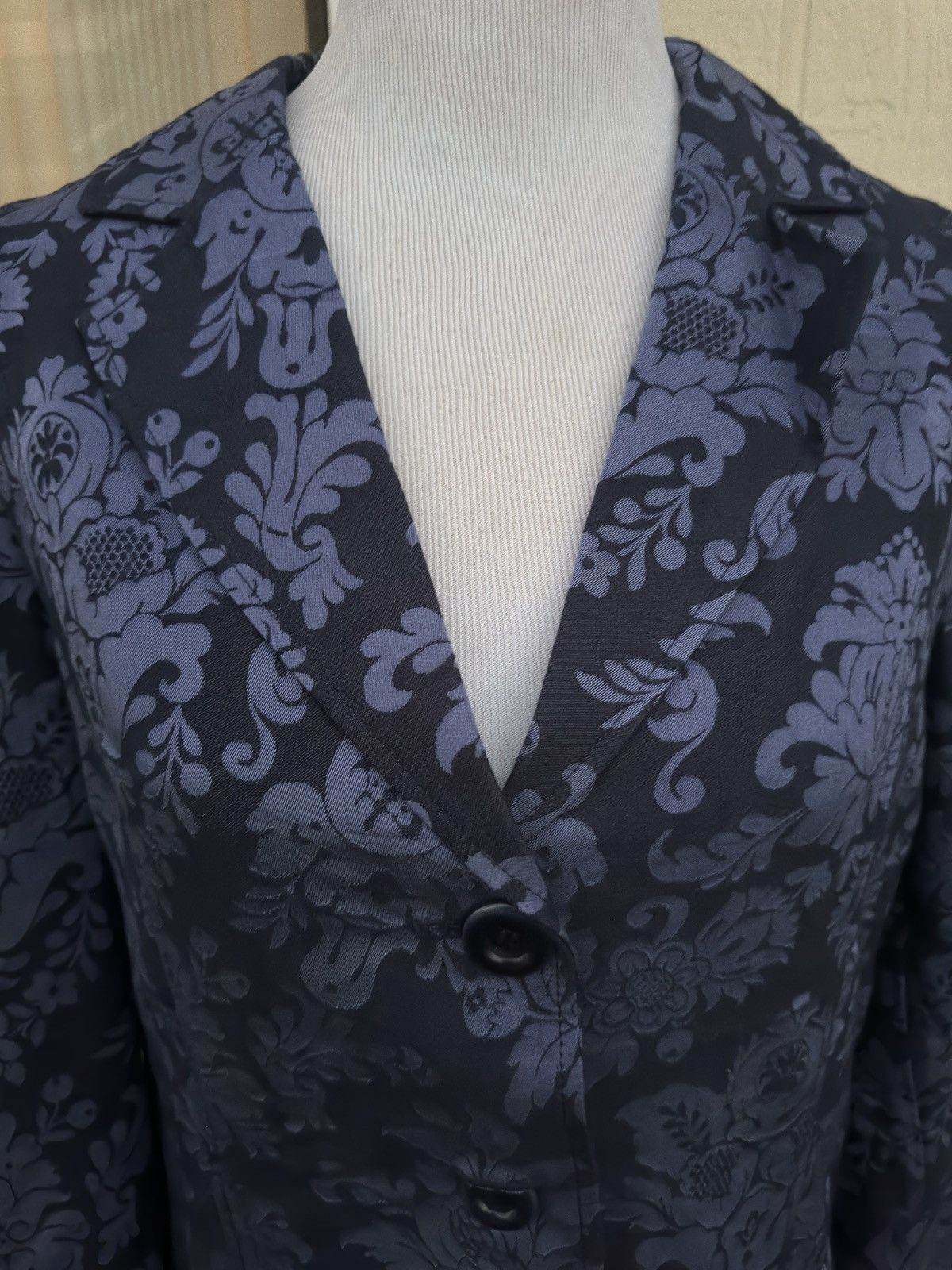 Tommy Bahama New Tommy Bahama Women's 16 Blazer Navy Floral Cotton Silk Size XL / US 12-14 / IT 48-50 - 3 Thumbnail
