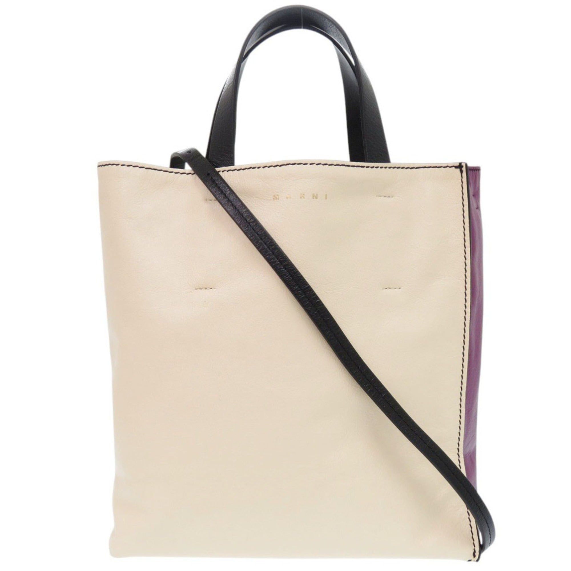 Marni Marni 2-Way Museo Leather Tote Bag in Beige/Purple (1703) Size ONE SIZE - 1 Thumbnail