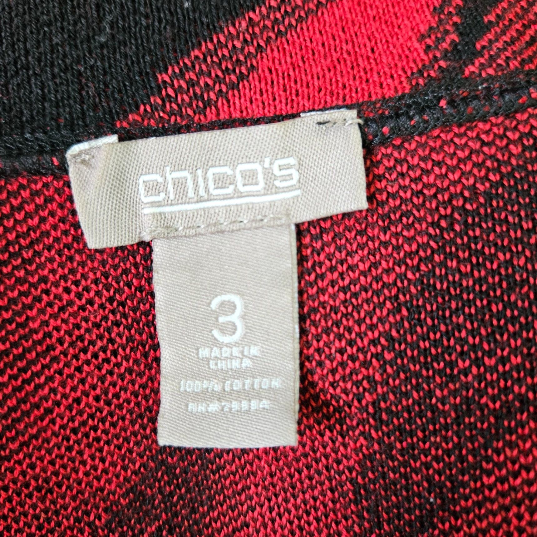 Vintage Chico's Womens Cardigan XL Red Black Animal Print Fringe Cotton Long Sleeve Sweater Size XL / US 12-14 / IT 48-50 - 4 Thumbnail