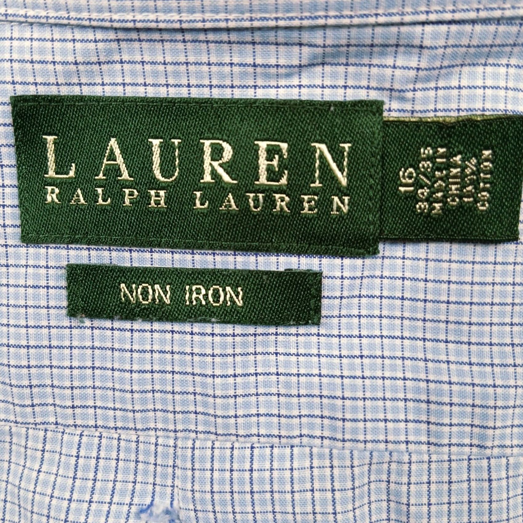 Ralph Lauren Lauren Ralph Lauren Dress Shirt Blue Micro Check Non-Iron 16 Neck 34/35 Sleeve Men’s Size 42R - 4 Thumbnail