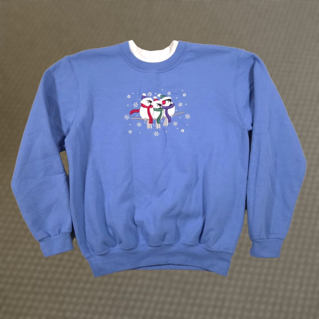 Vintage VINTAGE Top Stitch by Morning Sun Sweatshirt Womens M Blue Birds Winter Embroidered Size M / US 6-8 / IT 42-44 - 1 Thumbnail
