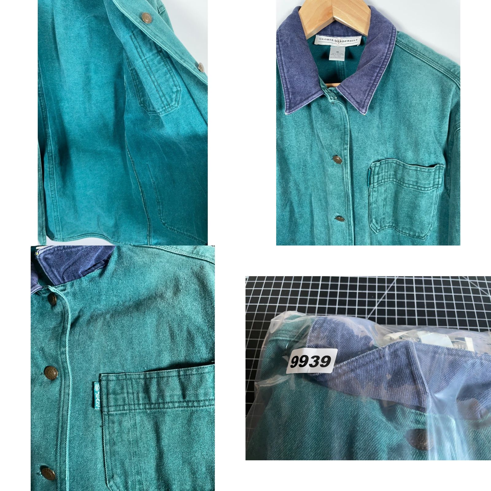 Gloria Vanderbilt VINTAGE Gloria Vanderbilt 90s Denim Chore Jacket Women's Medium Green Blue Pigment Dye Jacket/Coat Size M / US 6-8 / IT 42-44 - 9 Thumbnail