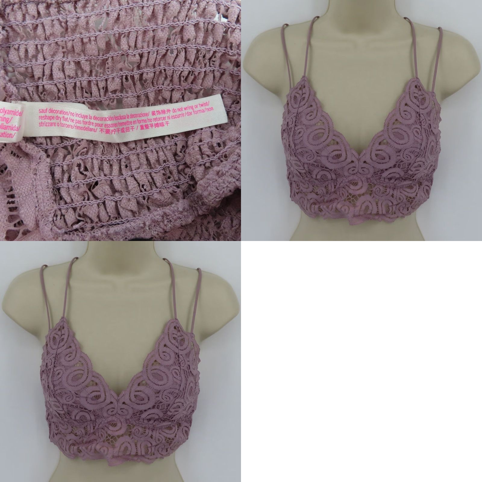Vintage PINK Victorias Secret Bra Bralette Wireless Lined Strappy Medium Purple One Size M Womens Size ONE SIZE - 9 Thumbnail