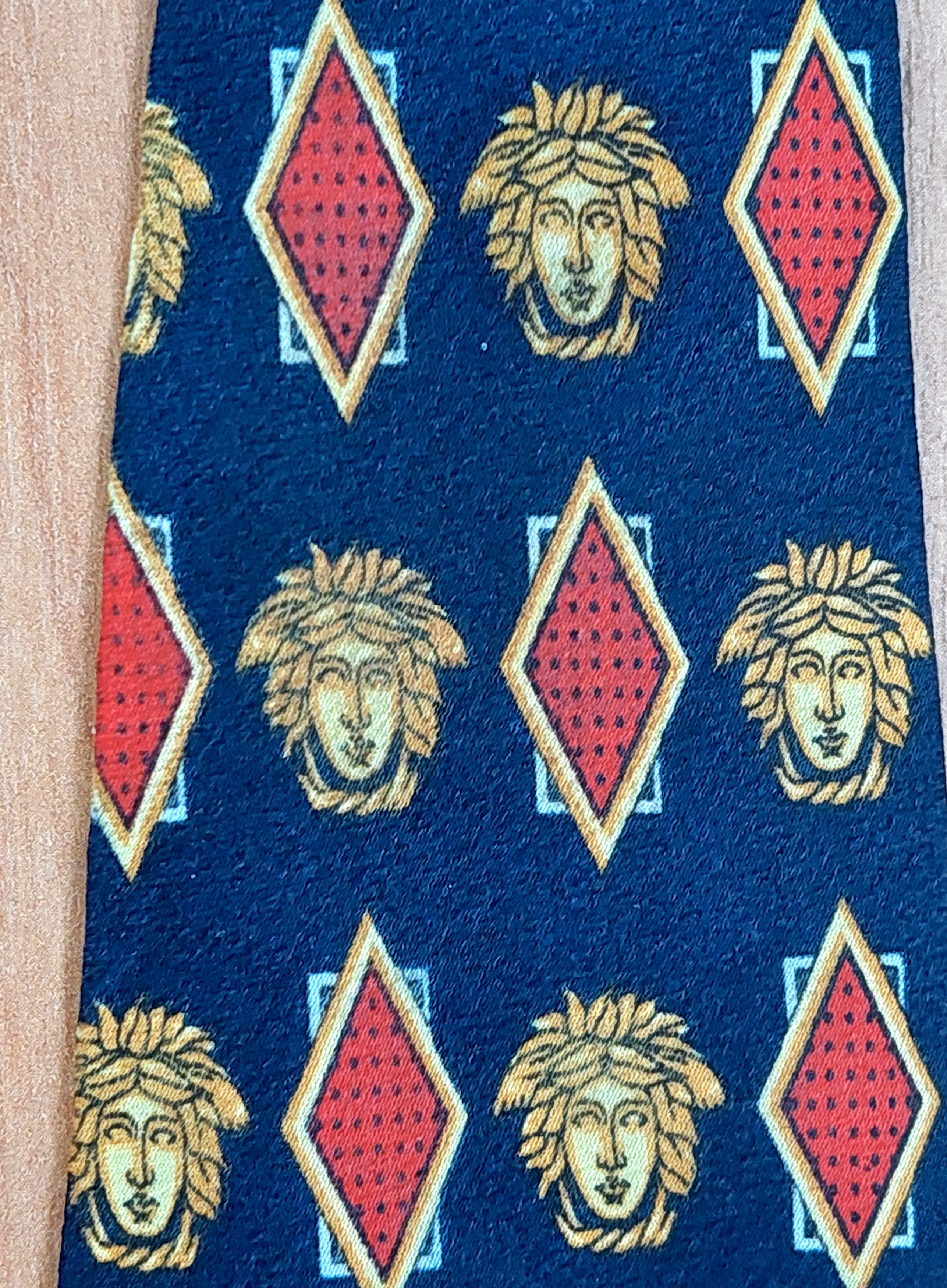 Versace Vintage Gianni Versace Medusa Silk Tie Navy Geometric 90s Size ONE SIZE - 17 Thumbnail