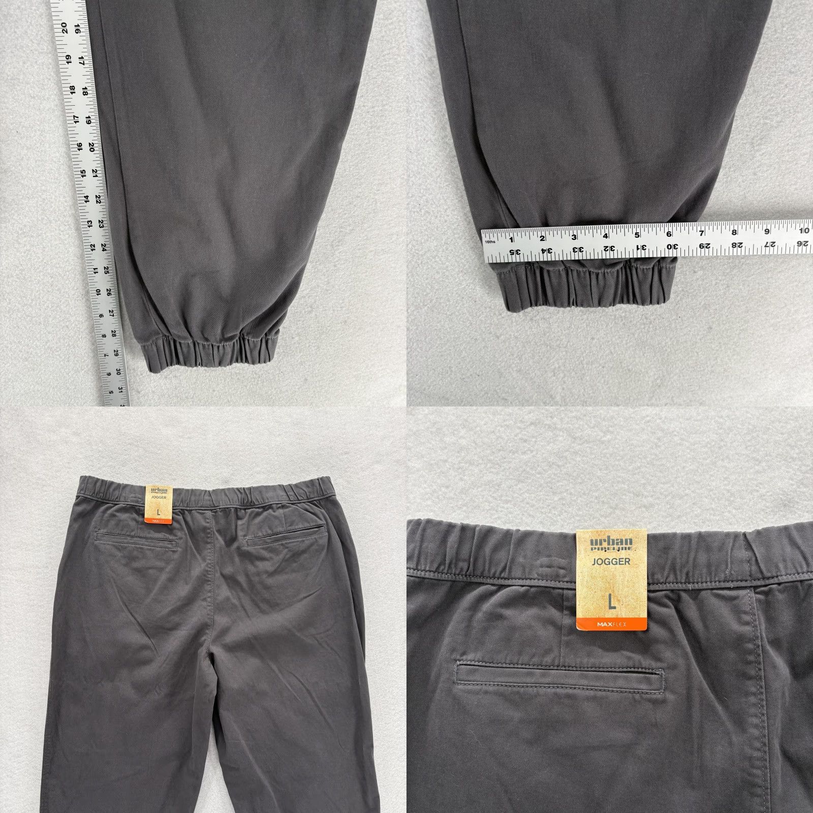 Vintage Urban Pipeline Pants Mens Large Gray MaxFlex Jogger Slim Elastic Waist Final Front Flat Tapered Casual Cotton Spandex Pockets 29in Inseam Size US 33 - 8 Thumbnail