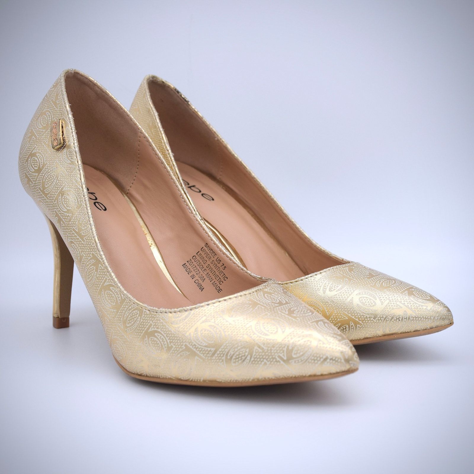 Bebe Bebe Saydee Logo Pumps Heels 7.5 Gold Vegan Stiletto Classic Size US 7.5 / IT 37.5 - 6 Thumbnail