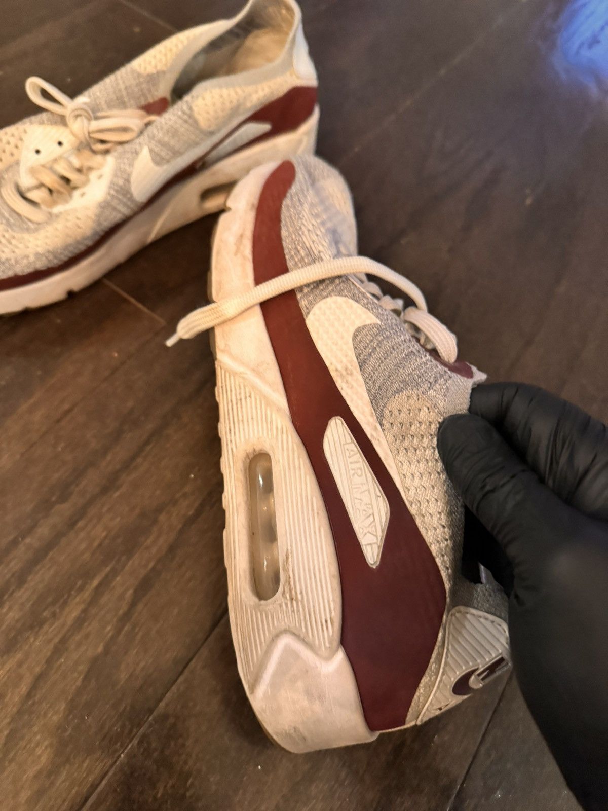 Nike Nike air max 90 flynit NIKEiD. Wht grey and a dark burgundy Size US 9 / EU 42 - 2 Thumbnail