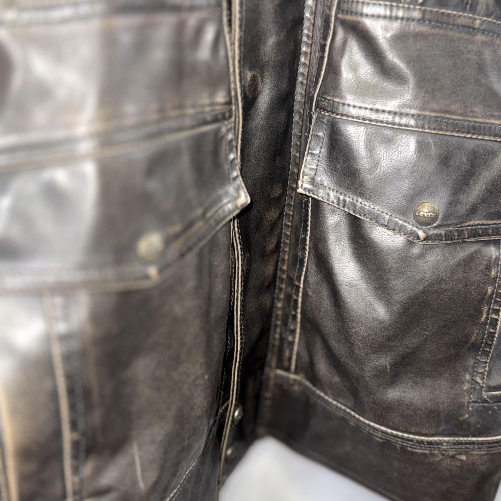 Levi's Levis Jacket Mens M Black Faux Leather Moto Military Four Pocket Full Zip Size US M / EU 48-50 / 2 - 4 Thumbnail