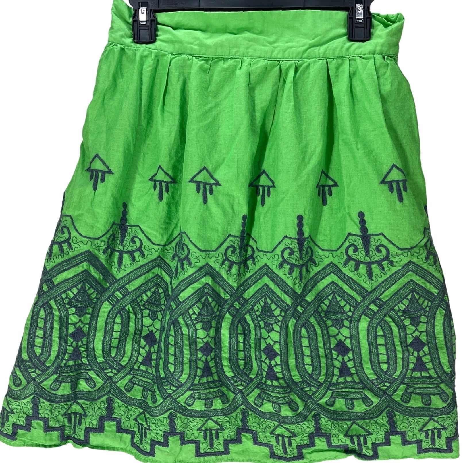 Vintage VINTAGE Downeast Skirt M Green Gray Embroidered Bohemian Paisley A-Line Knee Length Cotton Women Size 32" / US 10 / IT 46 - 3 Thumbnail