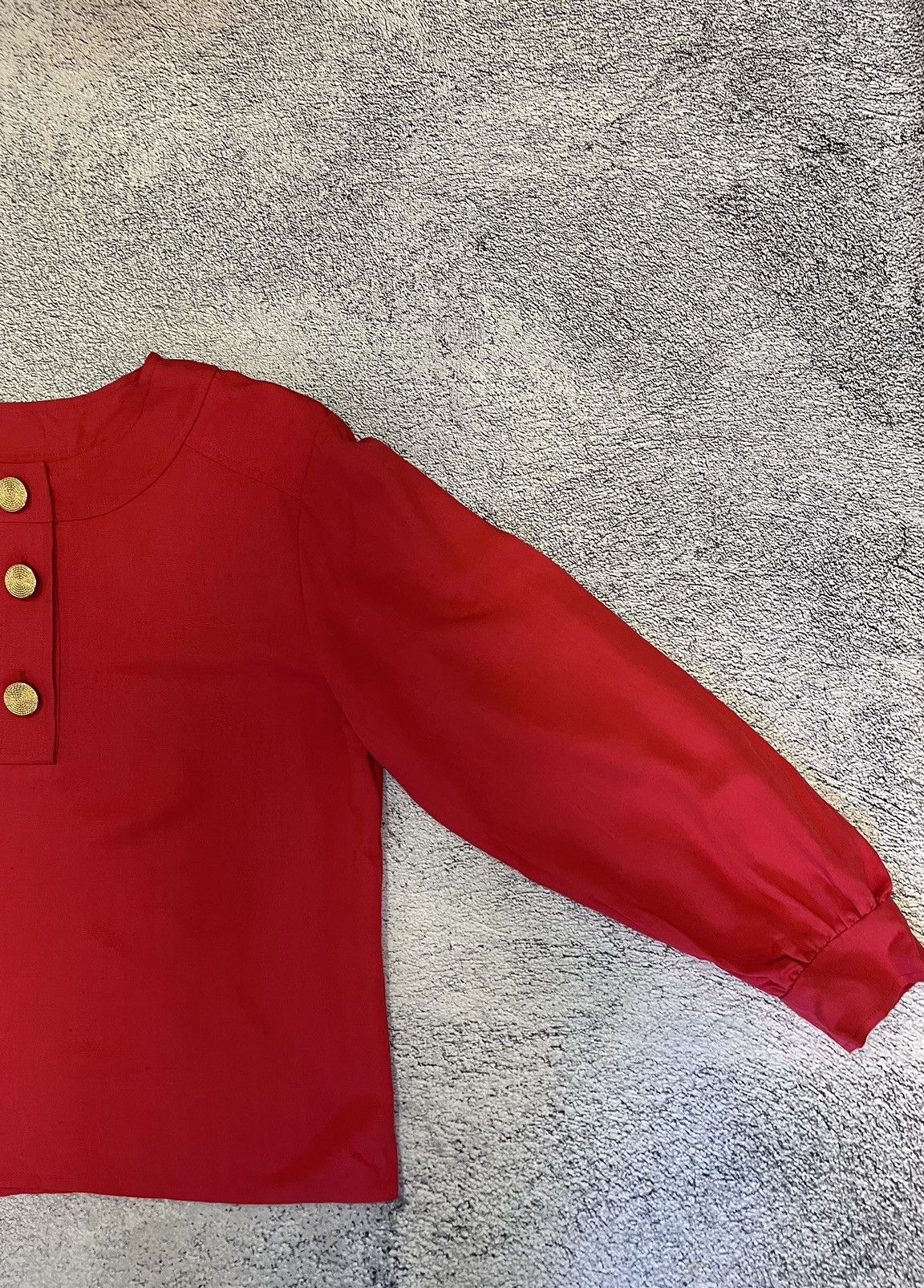 Yves Saint Laurent YSL Variation Red Silk Linen Blouse Gold Buttons Vintage F38 Size S / US 4 / IT 40 - 8 Thumbnail