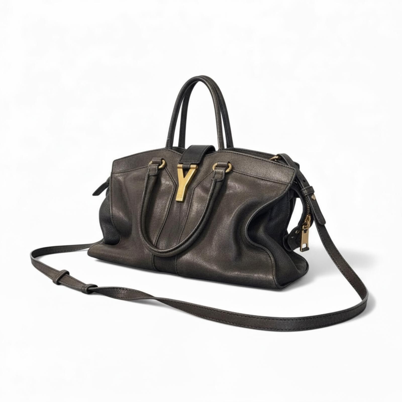 Yves Saint Laurent Saint Laurent - Black Leather Handbag Gold Y Logo Size ONE SIZE - 1 Thumbnail