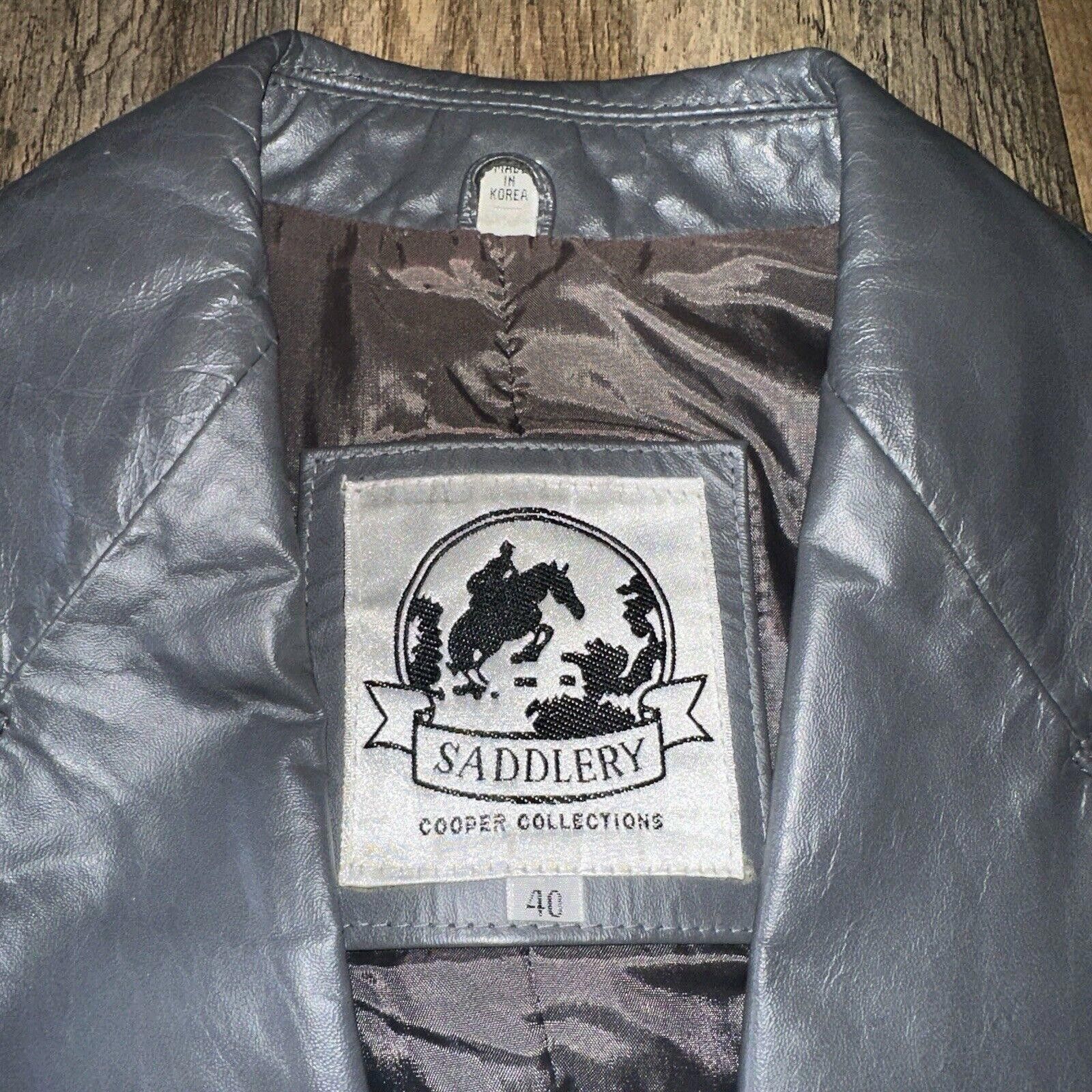 Other Vintage Saddlery Grey Mens 40 Genuine Leather Jacket Blazer Size 40R - 3 Thumbnail