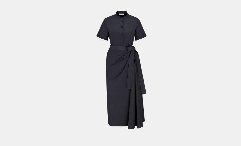 Dior o1w1db10824 Mid-Length Draped Dress in Navy Blue Size L / US 10 / IT 46 - 1 Thumbnail