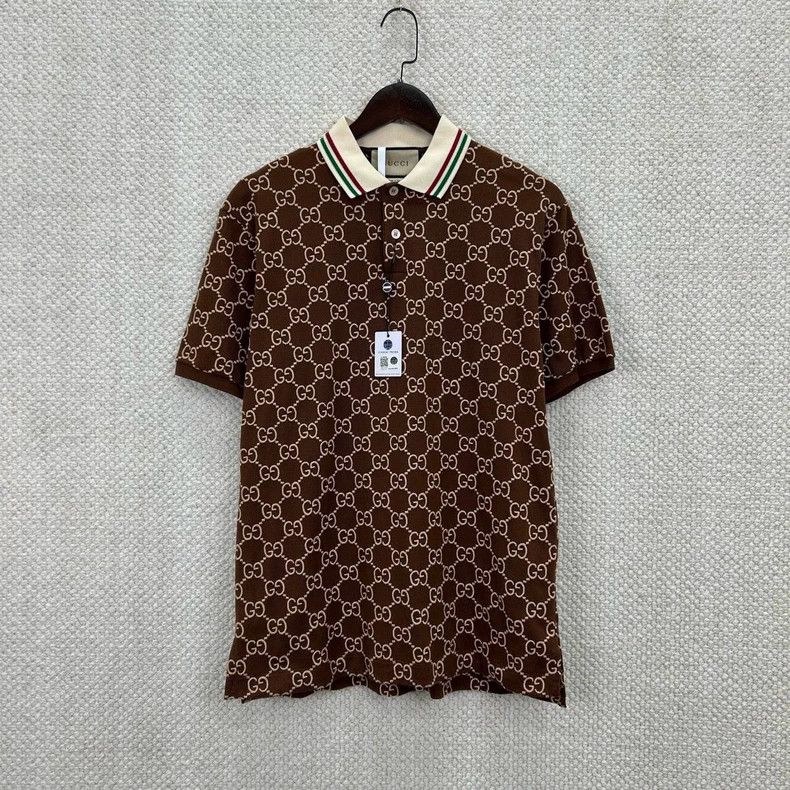 Gucci Gucci Coffee-colored full-print polo shirt Size US S / EU 44-46 / 1 - 1 Thumbnail