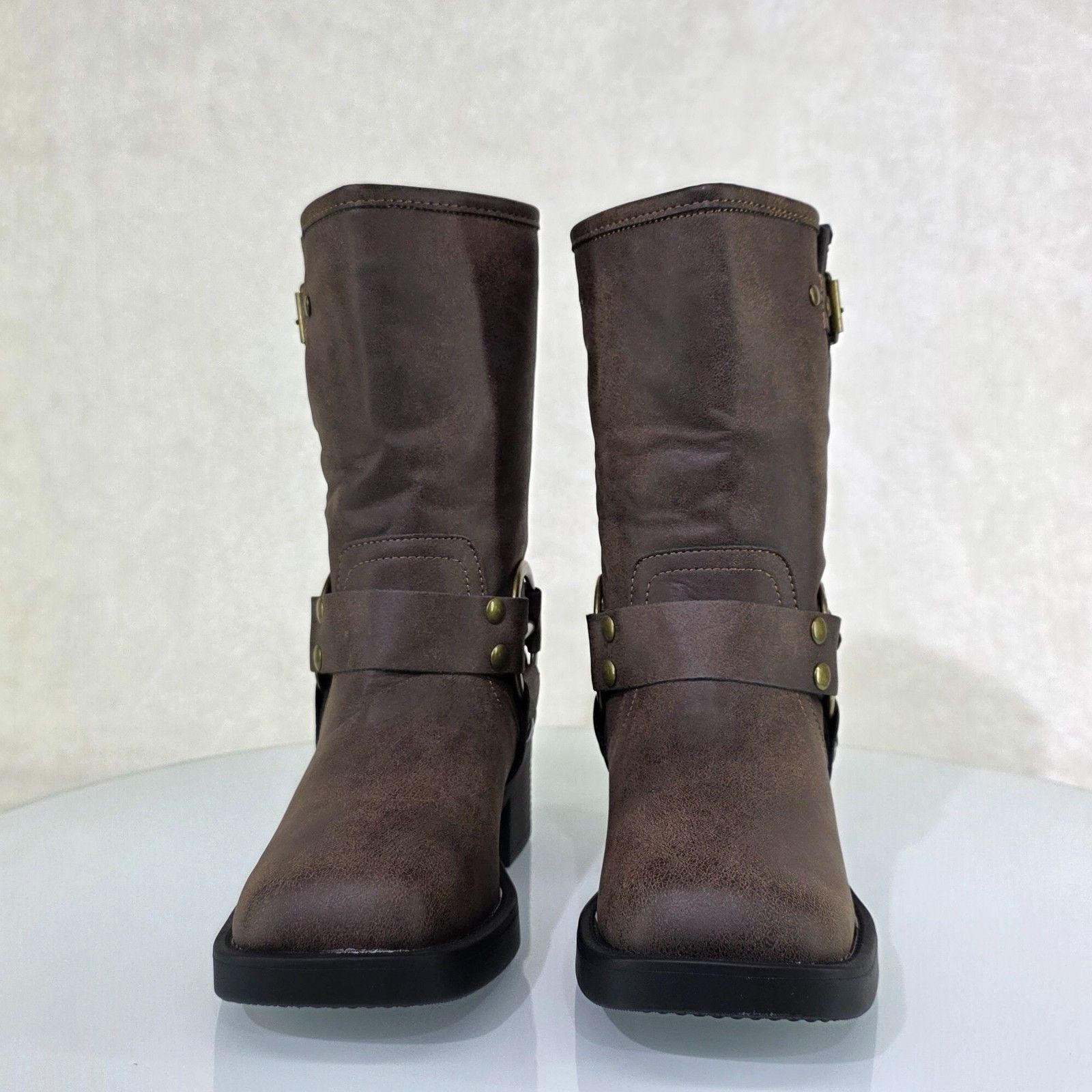 Other Dyna Brown Distressed Vegan Leather Biker Engineer Western M Size US 8.5 / IT 38.5 - 2 Thumbnail