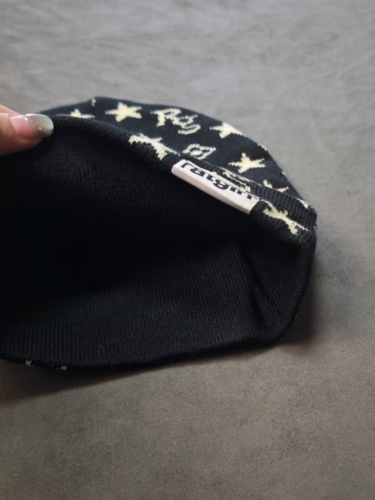 Stray Rats Ratgirl Monogram Beanie Y2K Star Print Hat in Black, Men's — image 4 of 6