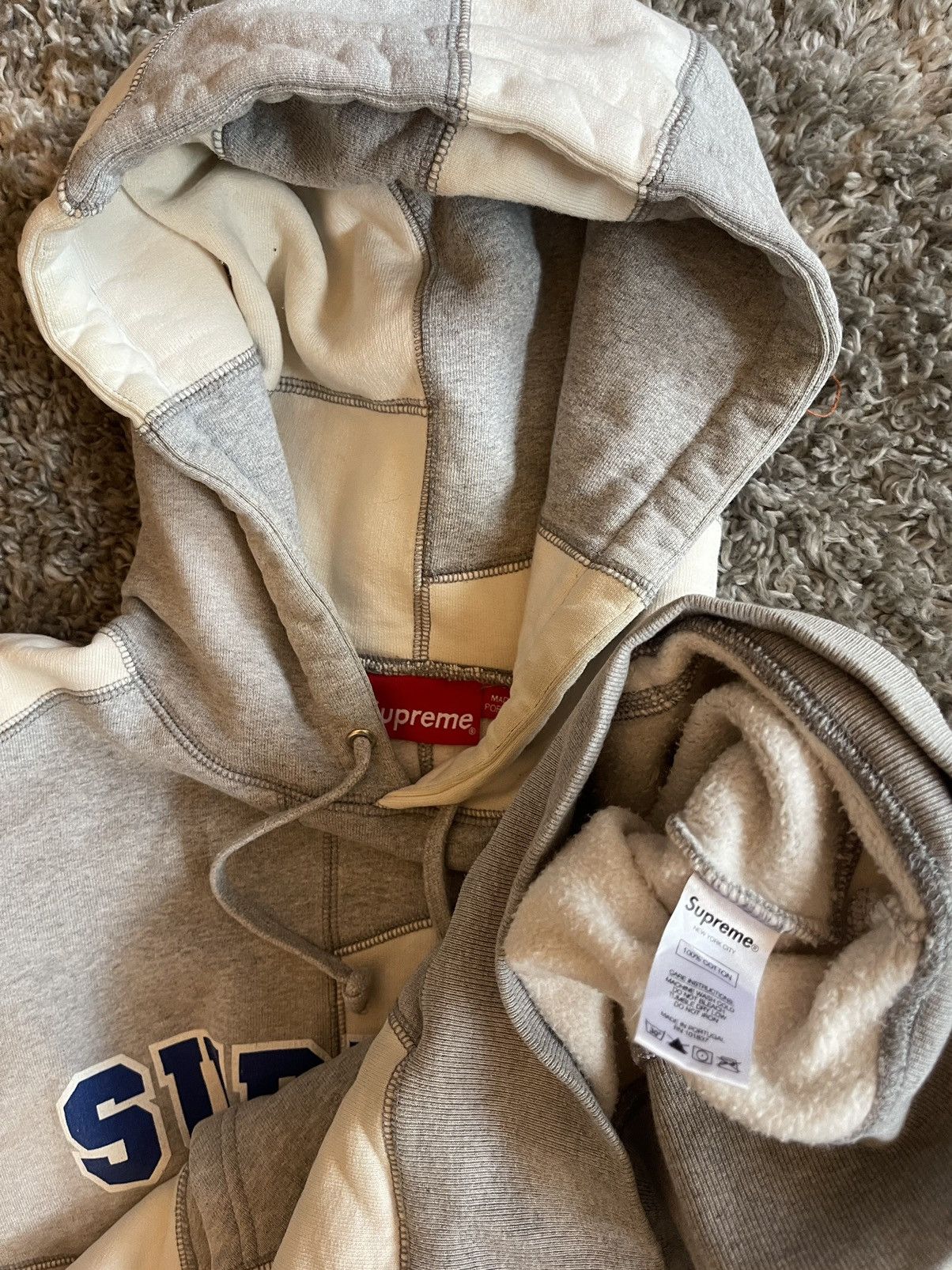Supreme Supreme Patchwork Hoodie Grey/Natural - Classic Logo, Rare! Size US M / EU 48-50 / 2 - 4 Thumbnail