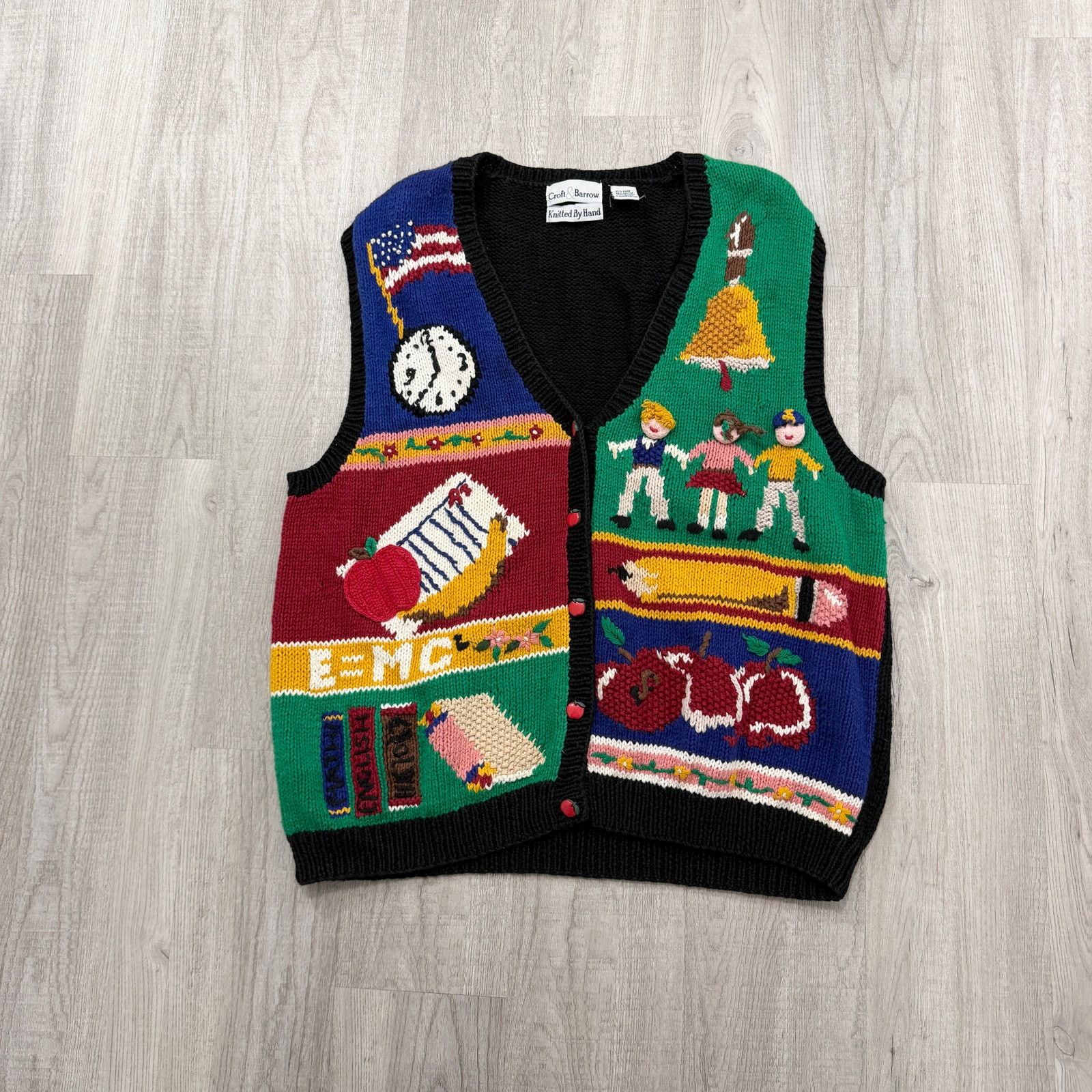Vintage Croft & Barrow Teacher Sweater Vest Cardigan XL 90s