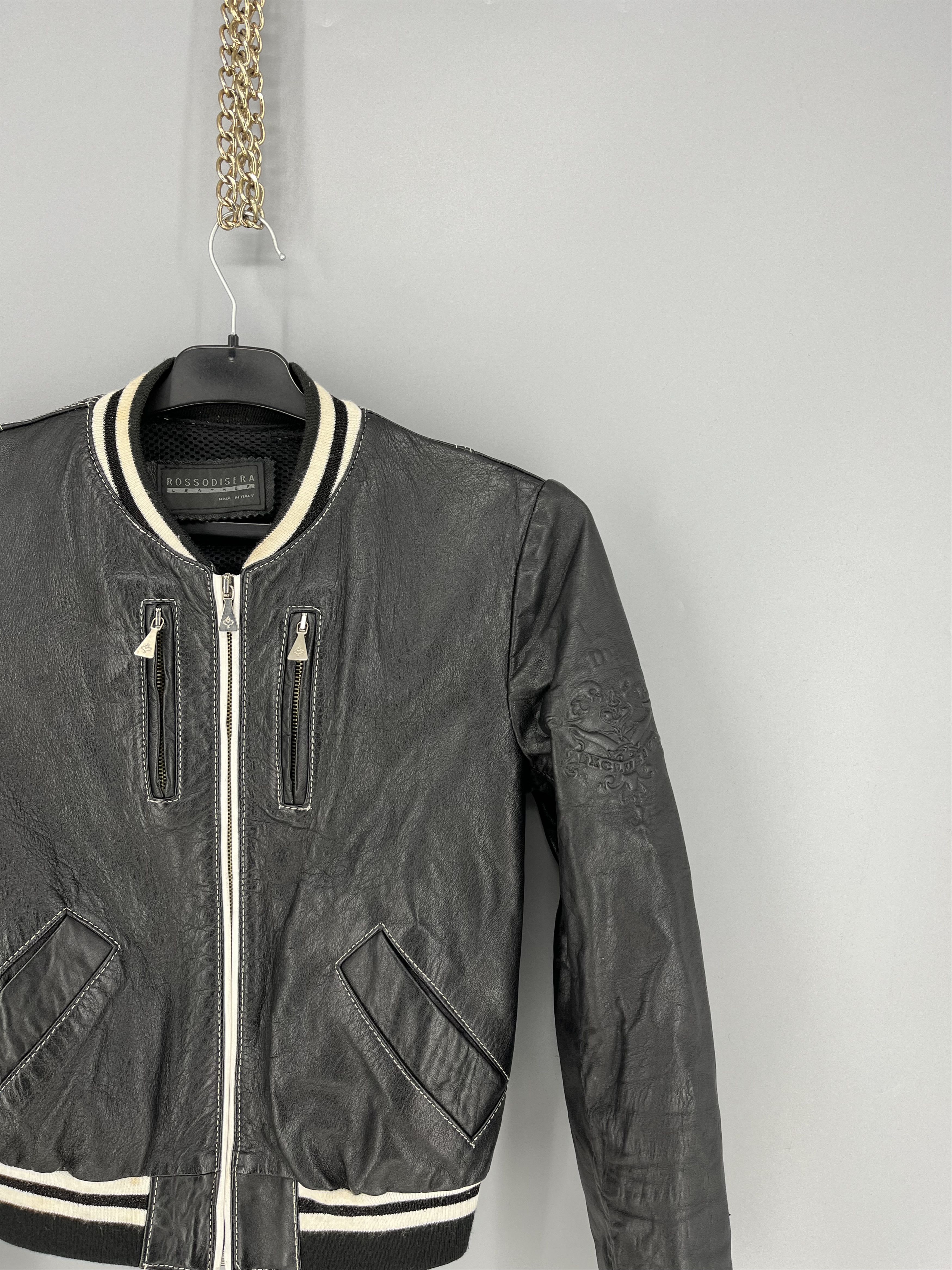 Leather Rossodisera Womens Black Leather Bomber Jacket Size M / US 6-8 / IT 42-44 - 5 Thumbnail