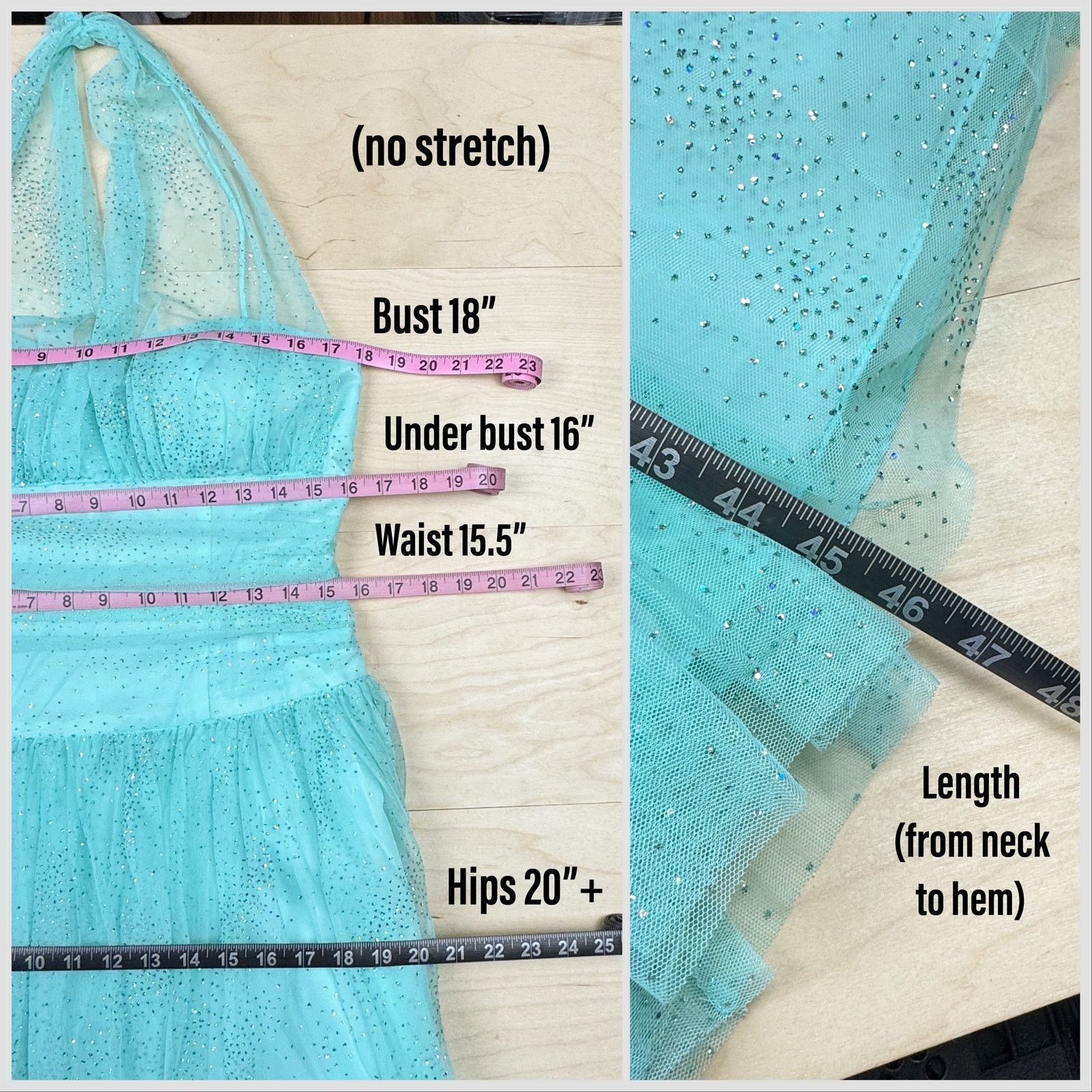 Vintage Vintage 1990s Aqua Tulle Halter Fit and Flare Prom Dress Size M / US 6-8 / IT 42-44 - 6 Thumbnail