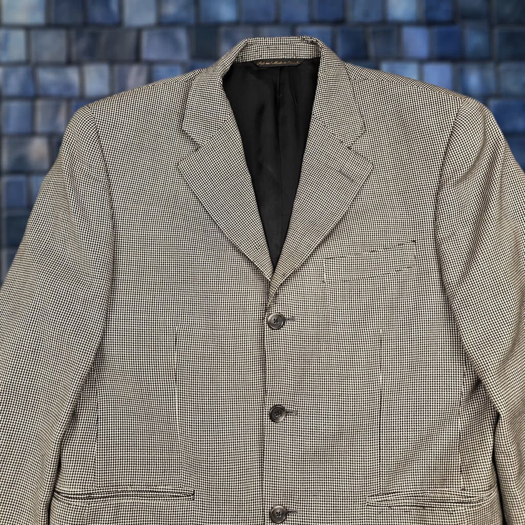 Jack Victor VINTAGE Jack Victor Blazer Mens 40S Beige Wool Houndstooth Tweed Sport Coat Loro Piana Size 40R - 1 Thumbnail