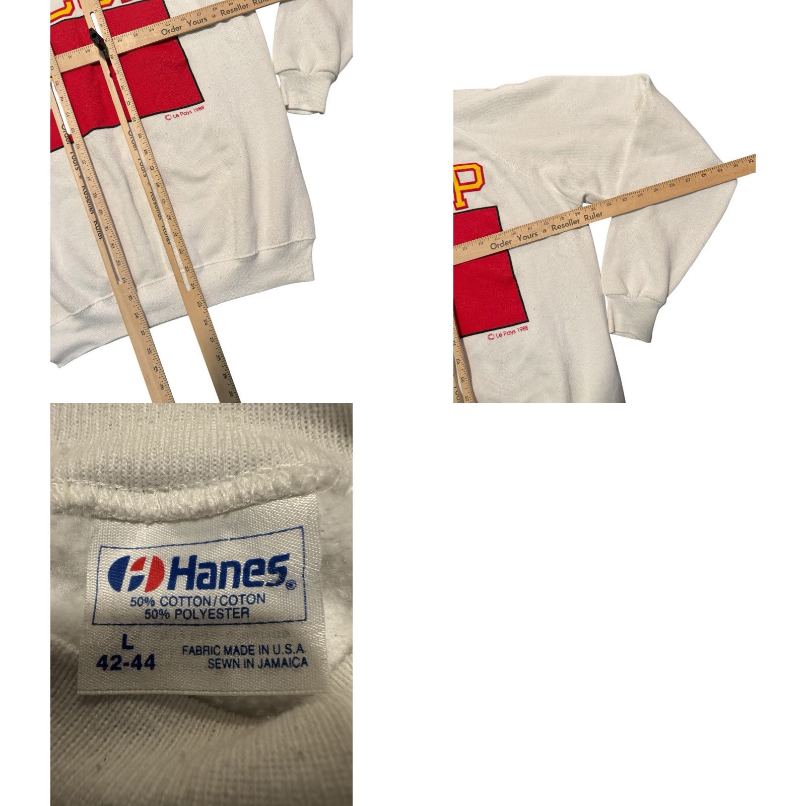 Hanes VINTAGE Hanes 1988 Le Pays Soviet Union CCCP Crewneck Sweatshirt Size L White Graphic Print Men, Pullover, Fleece, Cotton, All Seasons, Rare Size US L / EU 52-54 / 3 - 10 Thumbnail