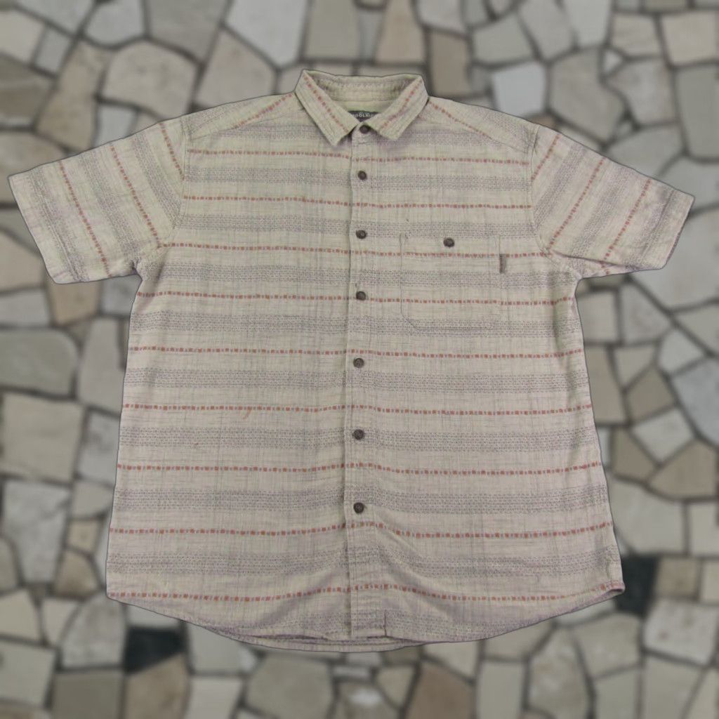 Vintage Woolrich Shirt Button-Up Men XL Beige Striped Cotton Woven Short Sleeve Collared Work Outdoors Size US XL / EU 56 / 4 - 1 Thumbnail