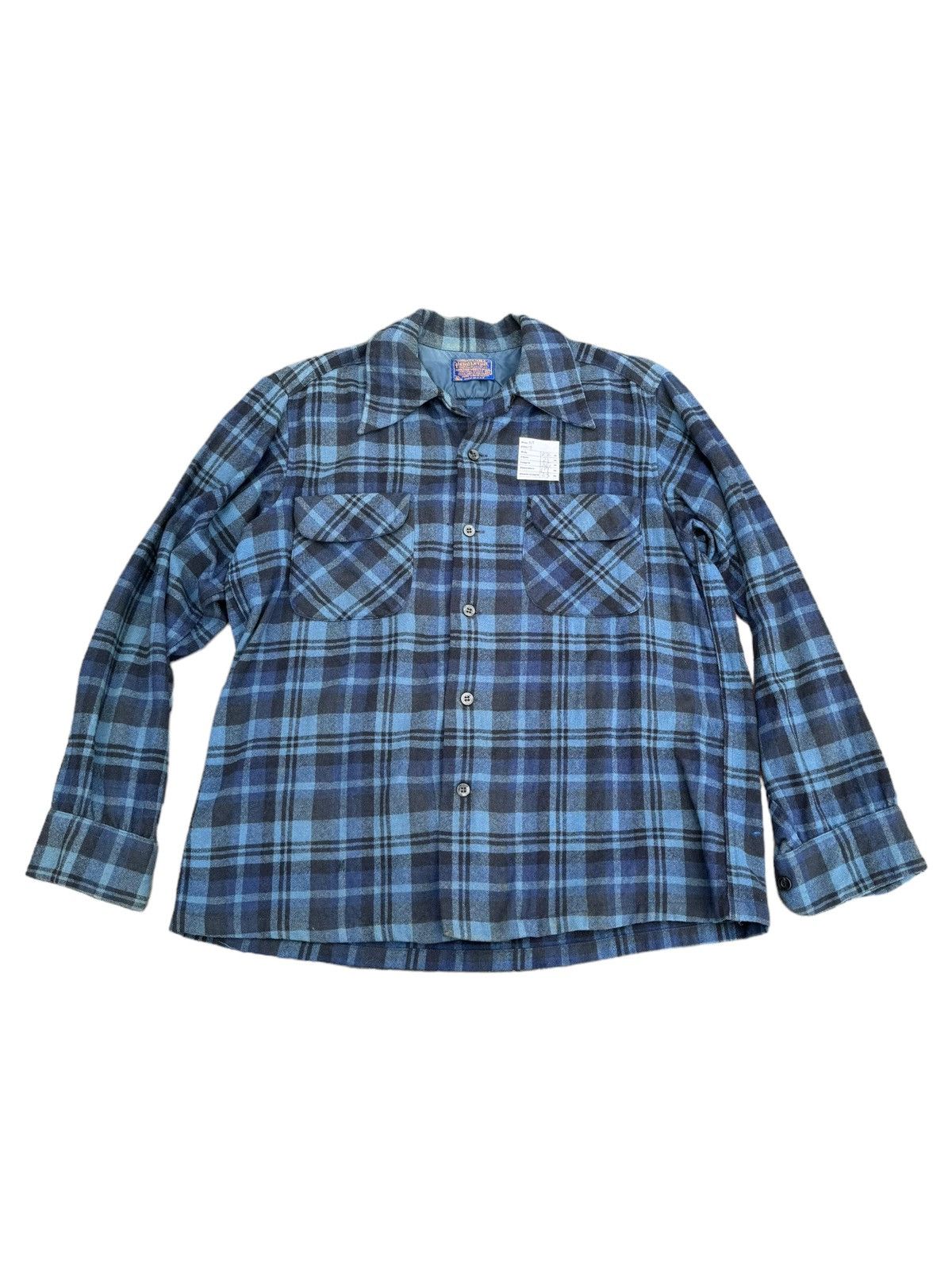image of Tag Pendleton Wool Shirt Flannel Blue Size M 60S 70S, Men's