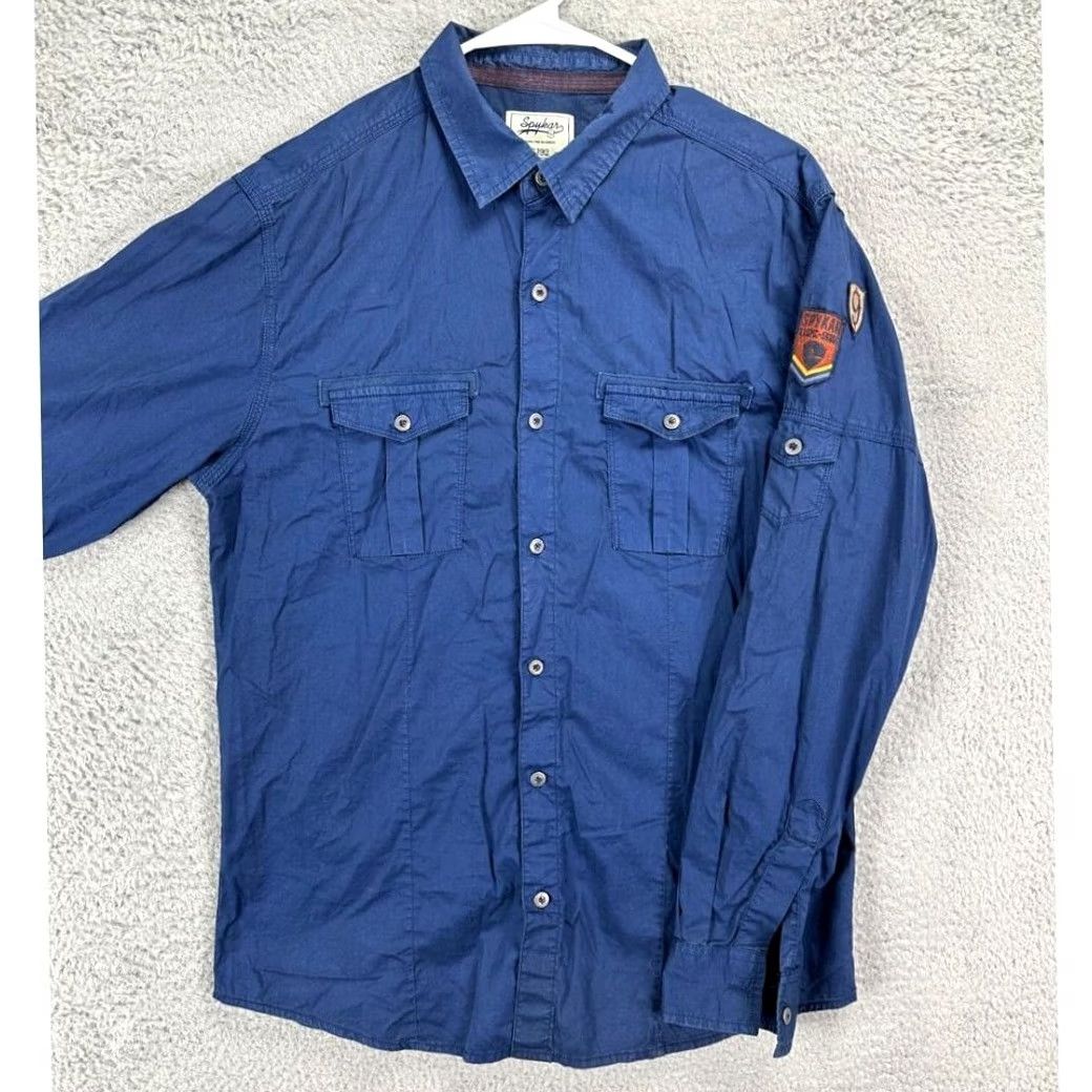 Vintage Spykar Button Up Shirt Blue 100% Cotton Long Sleeve Pockets Men Large Regular Shirt Size US L / EU 52-54 / 3 - 2 Thumbnail