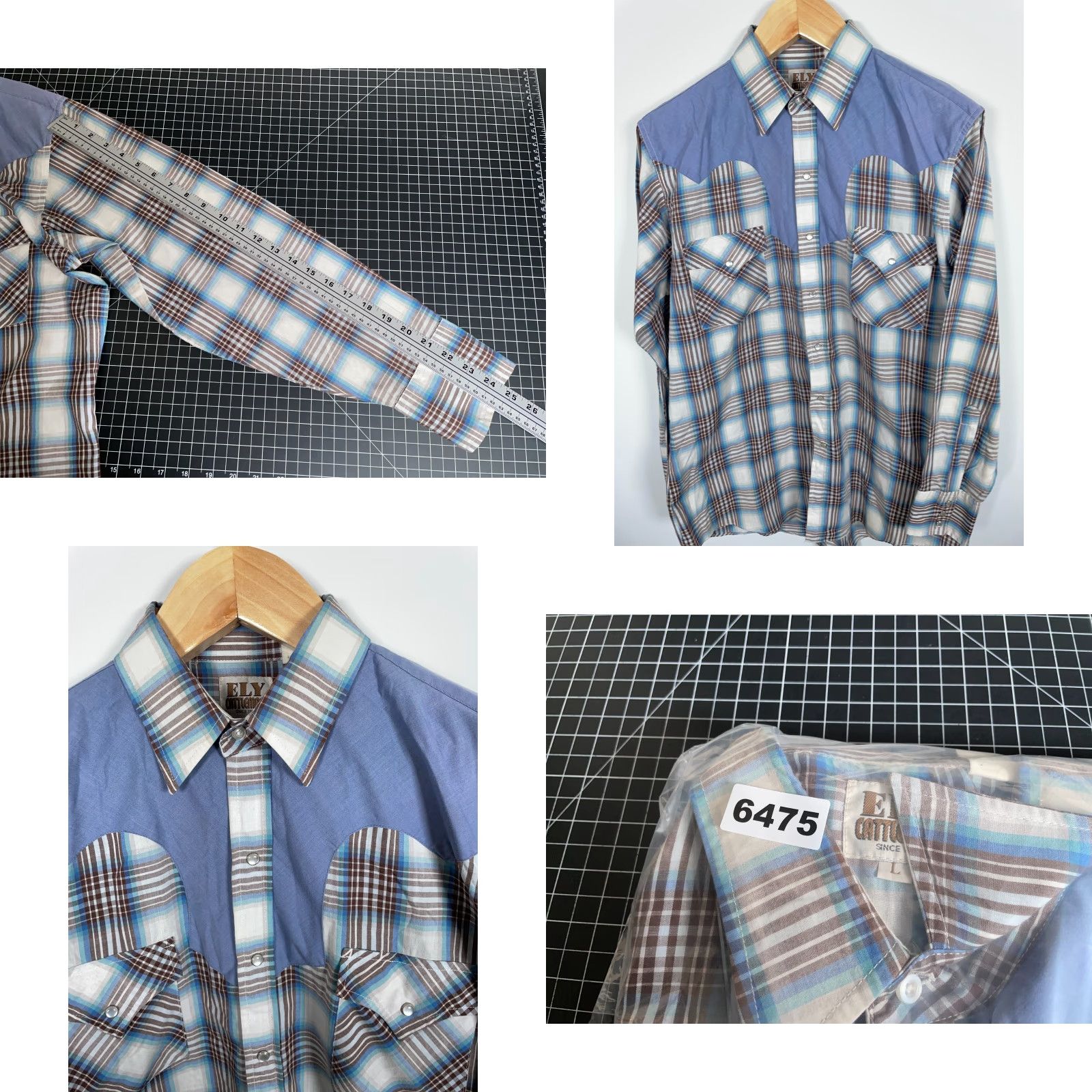 Vintage Ely Cattleman Western Shirt Men's Large Plaid Two Tone Pearl Snap Cowboy Size US L / EU 52-54 / 3 - 8 Thumbnail